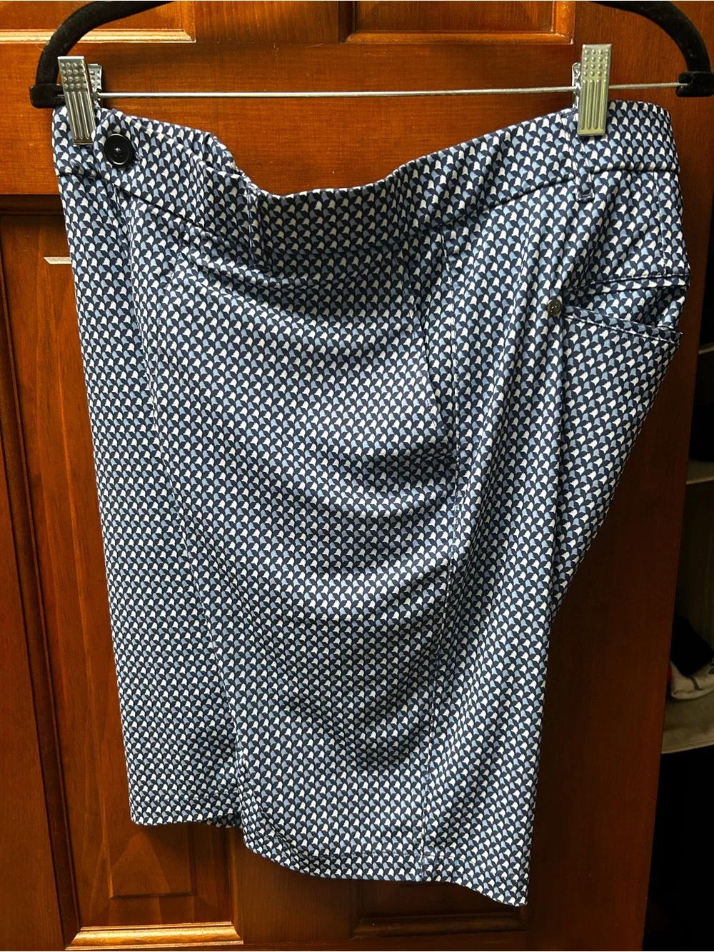 Men's Navy and White Printed Flat-Front Shorts